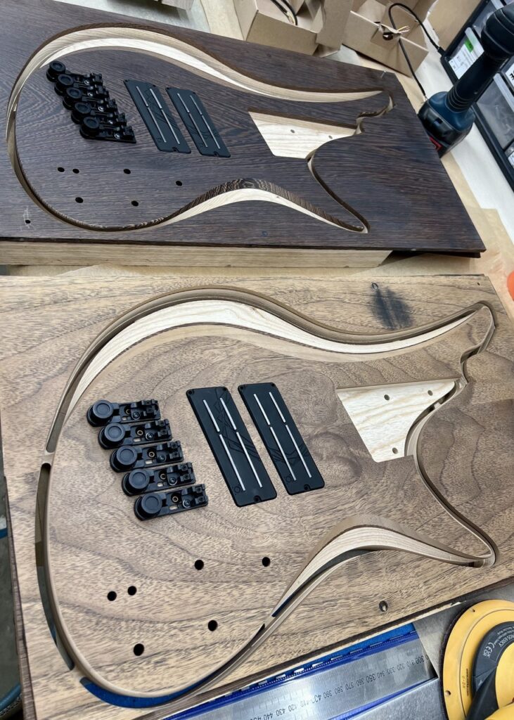 two constance headless basses in the making